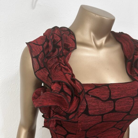 VTG 90s Red Ruffled Loop‎ Neck Sleeveless Smocked Crop Top Sz S Whimsigoth Vamp - Picture 3 of 10